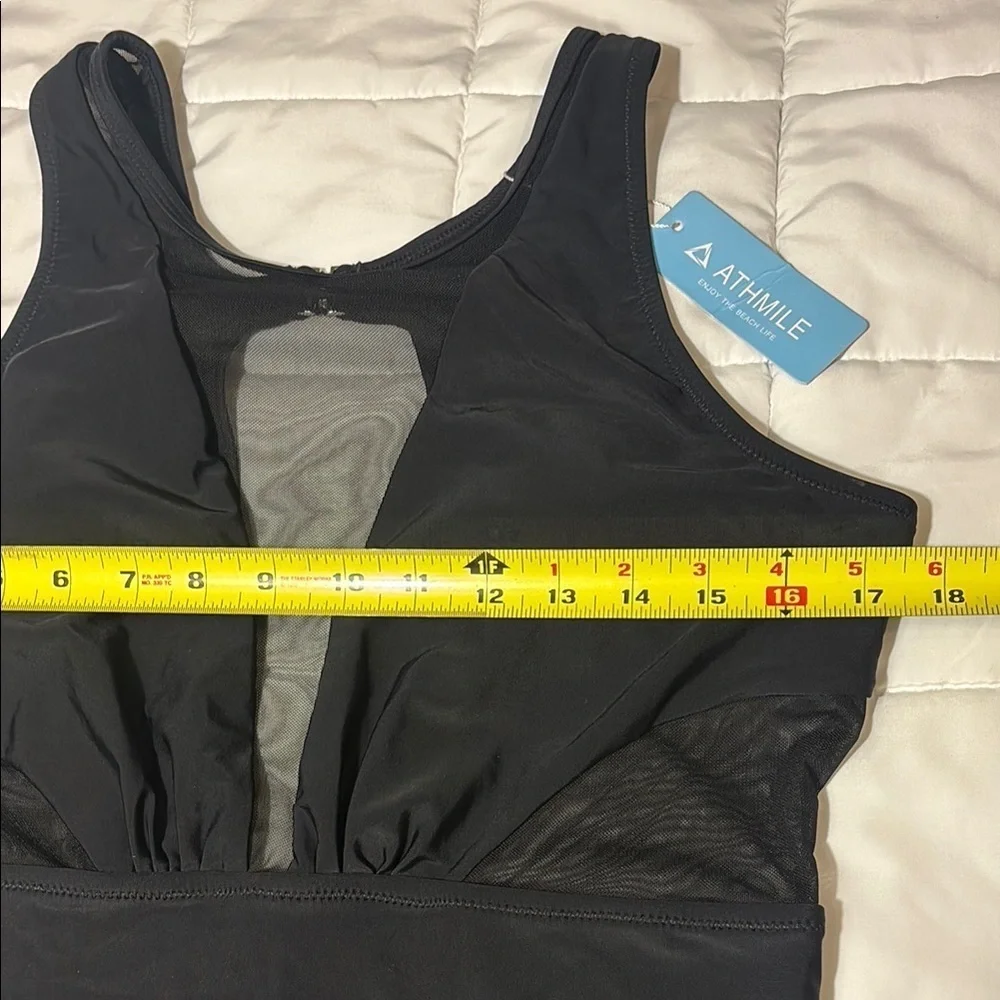 Athmile Black One-Piece Mesh, High-Cut, Tummy Control Swimsuit